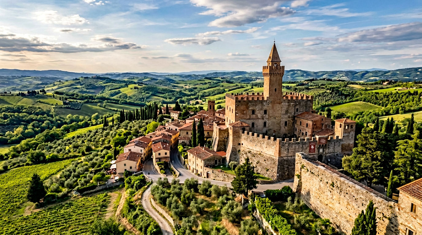 Il Castello dei Conti Guidi a Vinci che ospita il Museo Leonardiano tra le colline toscane