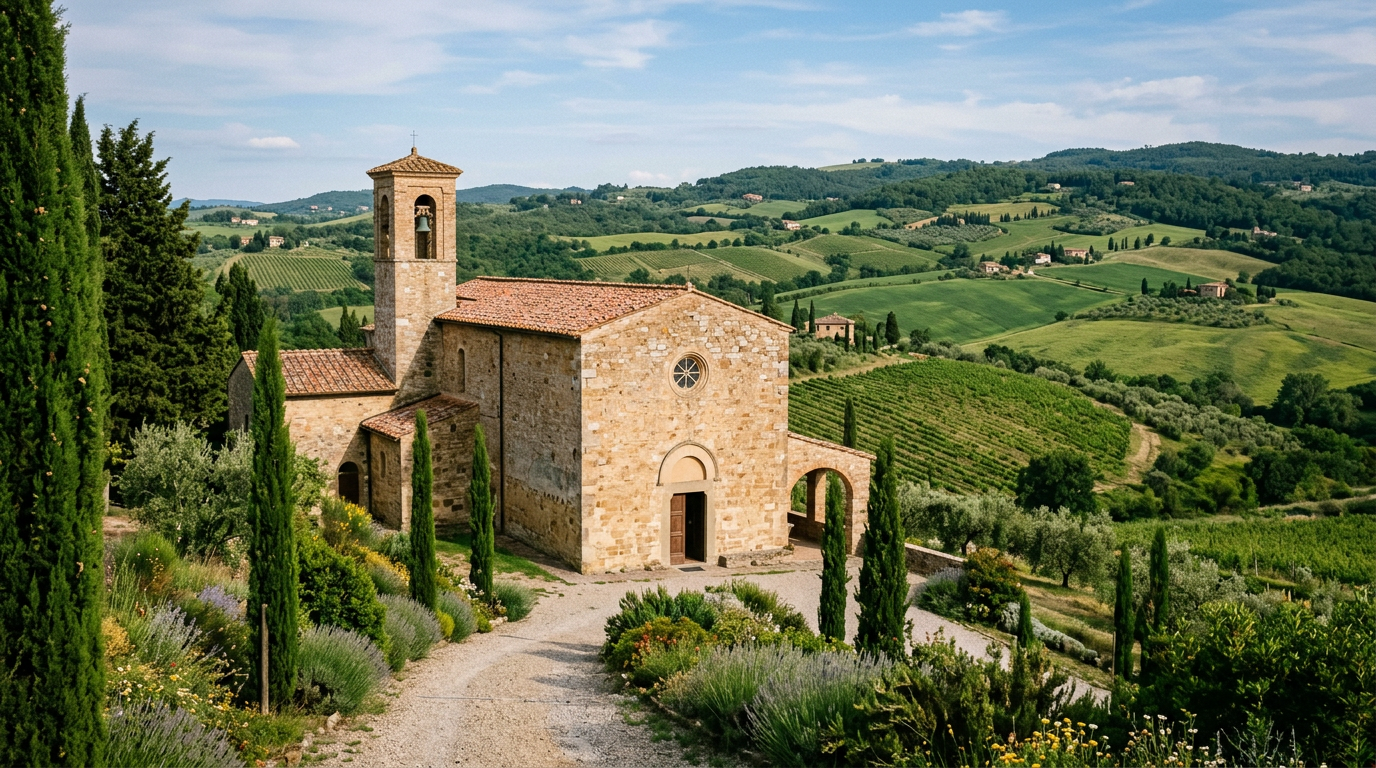L'abbazia francescana di San Lucchese a Poggibonsi immersa nel verde delle colline senesi