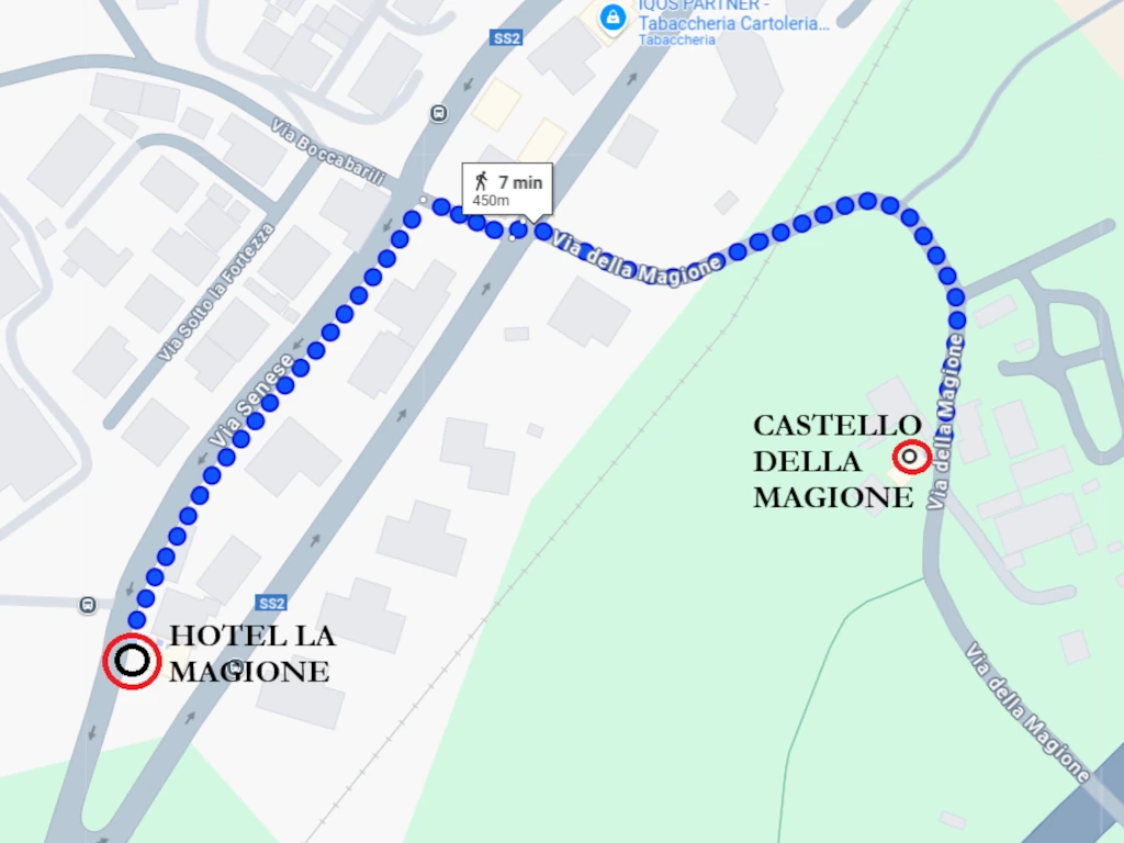 Mappa delle distanze tra l'hotel e il castello